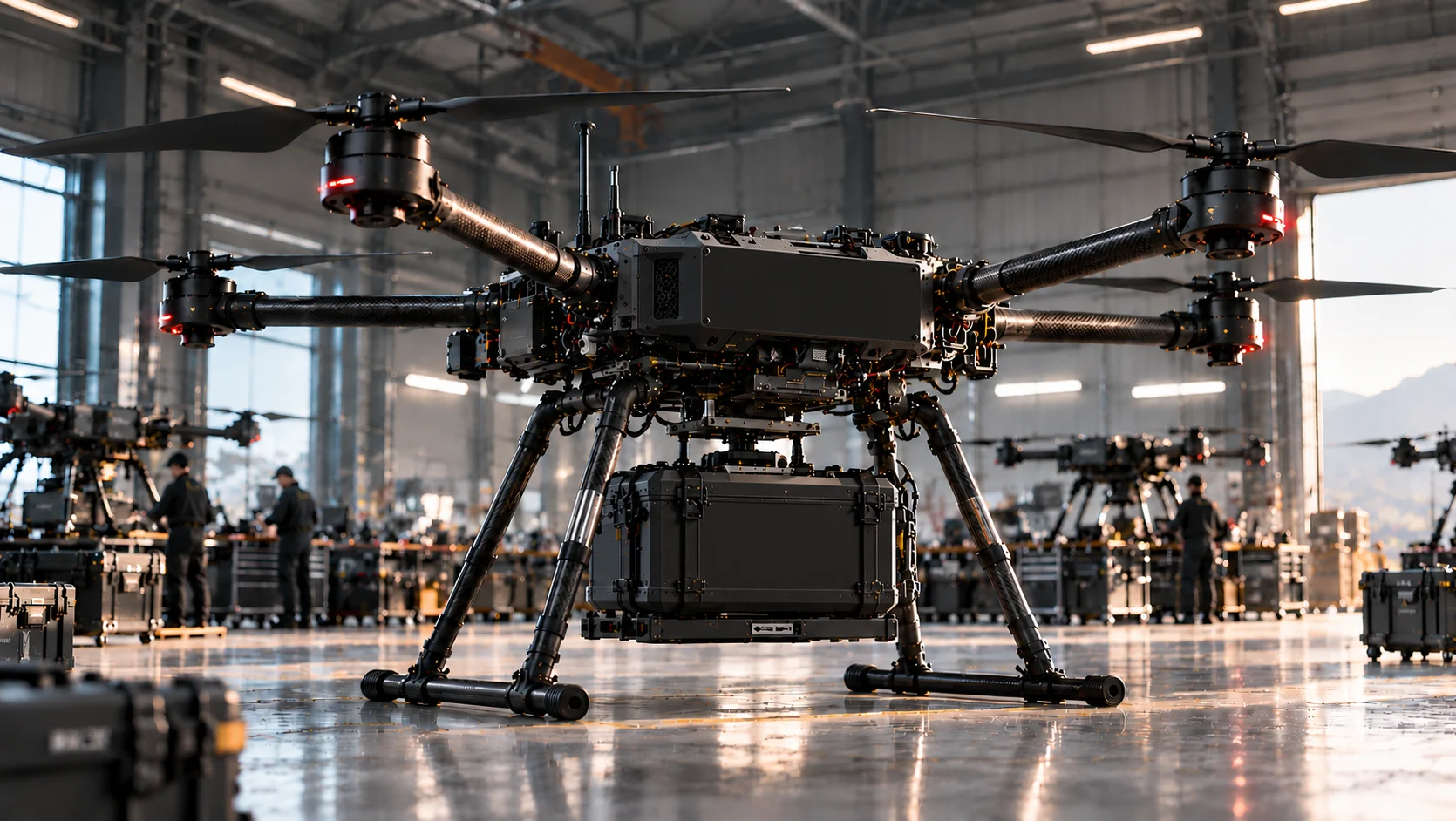 Heavy-lift drone in hangar